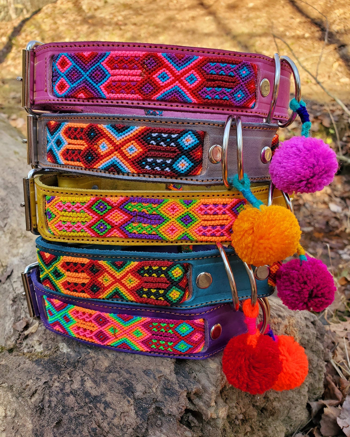 XL Mexican Pet Collar - Colorful Leather Dog Collar, Boho