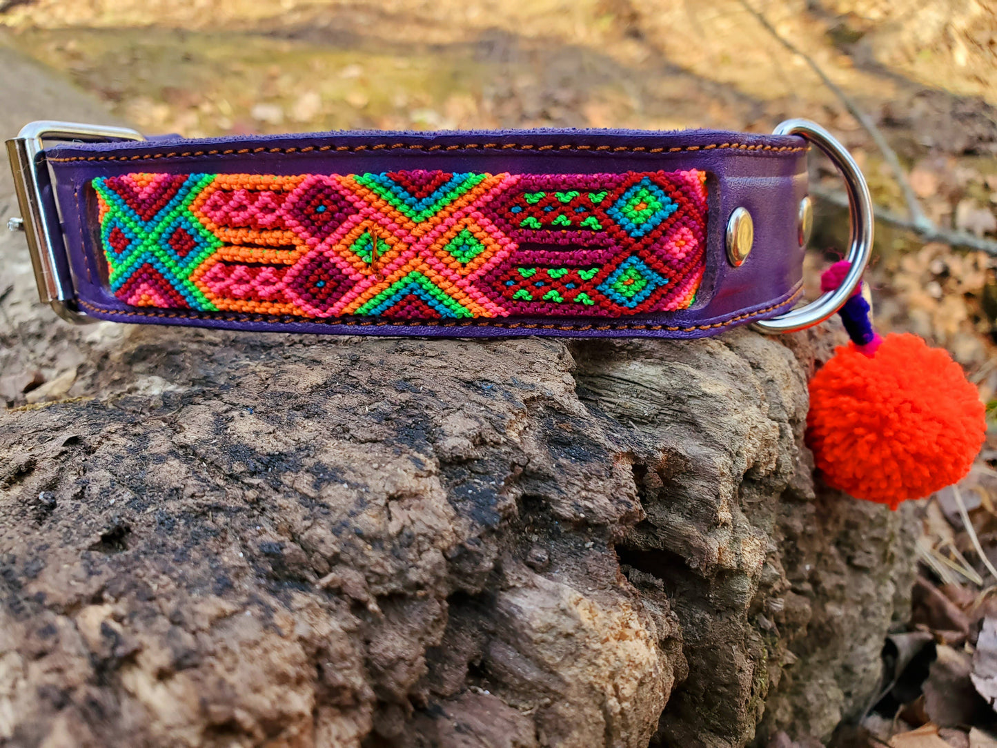 XL Mexican Pet Collar - Colorful Leather Dog Collar, Boho