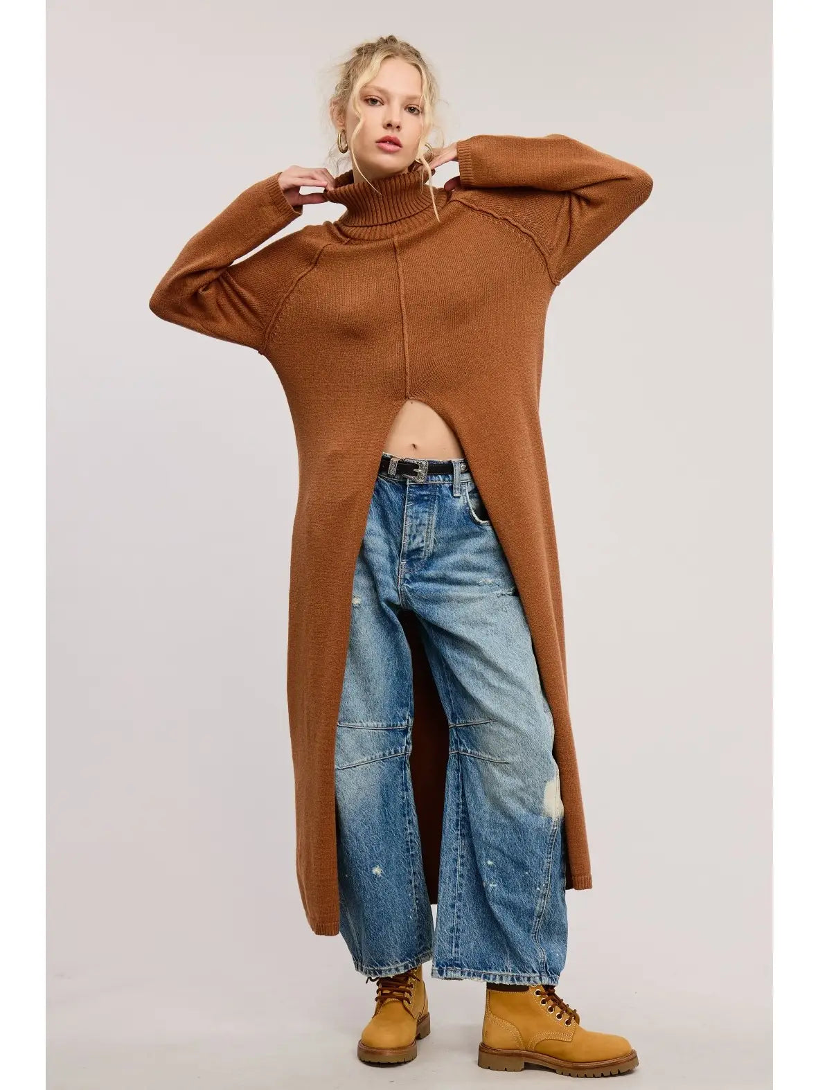 Camel Open Front Sweater