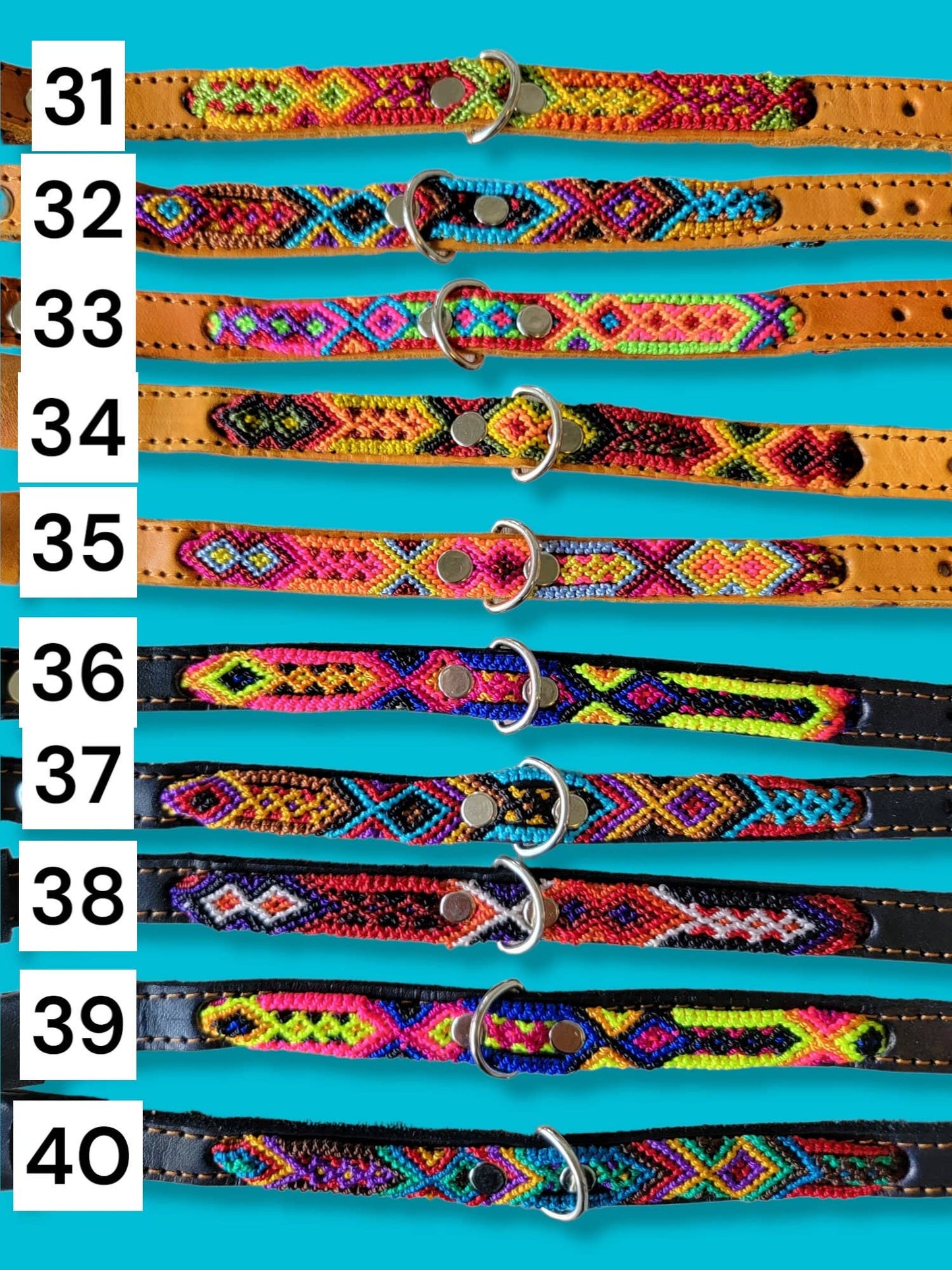 XS Mexican Pet Collar - Colorful Leather Dog Collar, Tribal