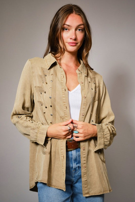 Chambray Stud Top