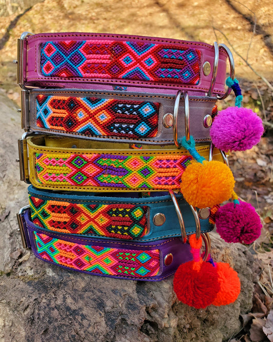 XL Mexican Pet Collar - Colorful Leather Dog Collar, Boho