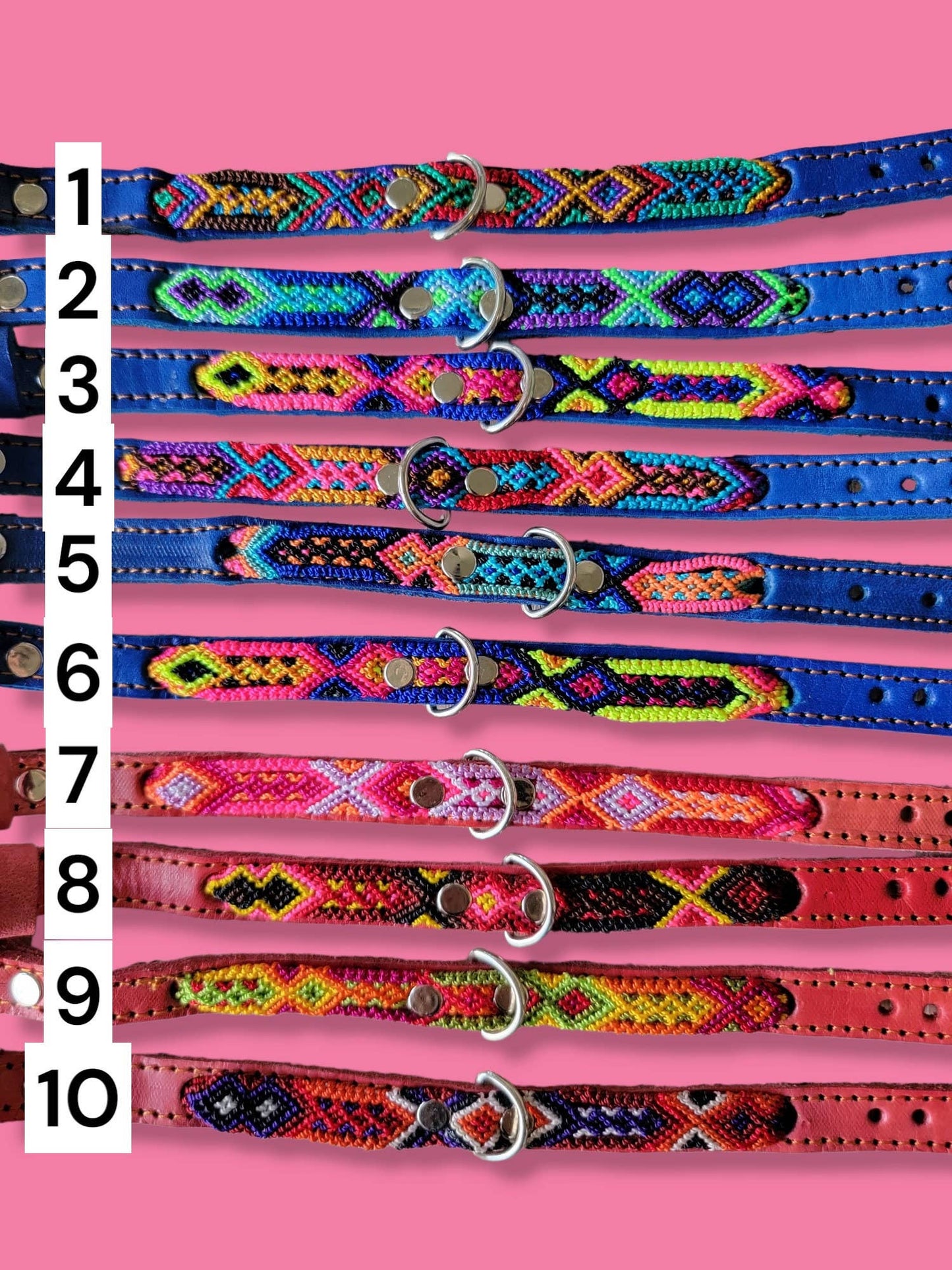 XS Mexican Pet Collar - Colorful Leather Dog Collar, Tribal