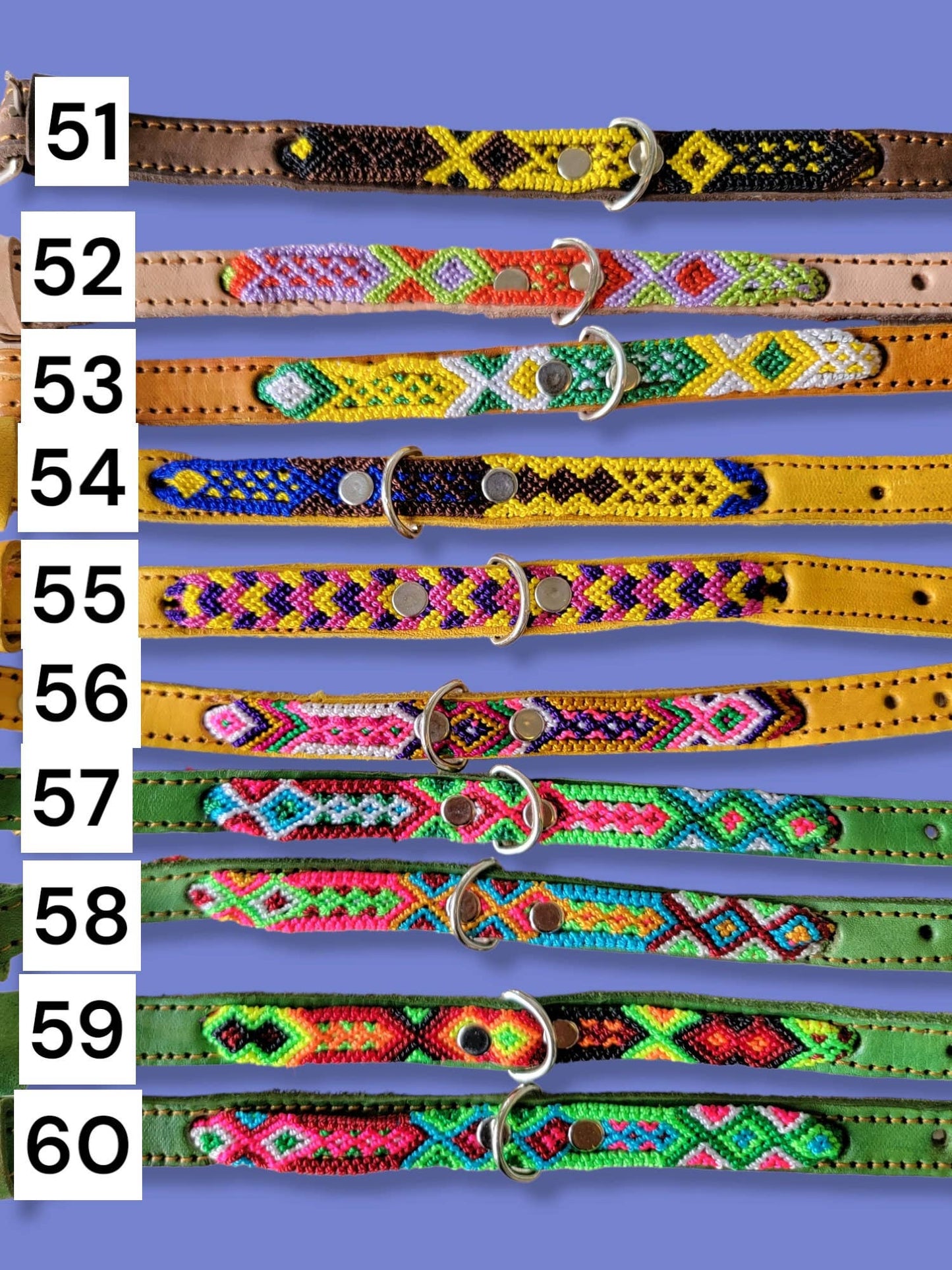 XS Mexican Pet Collar - Colorful Leather Dog Collar, Tribal