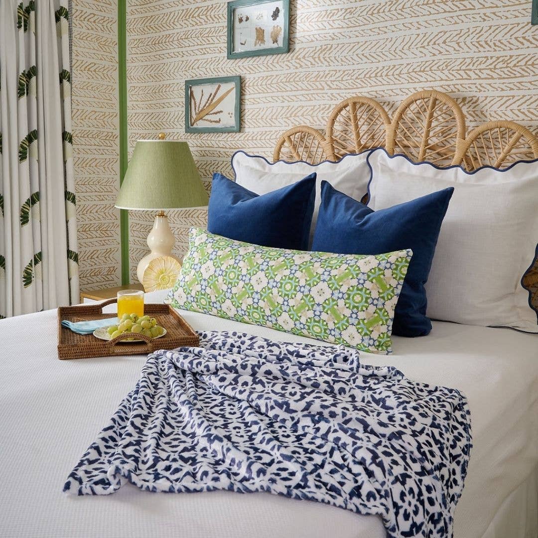Porto Tiles Navy Fleece Blanket: One Size