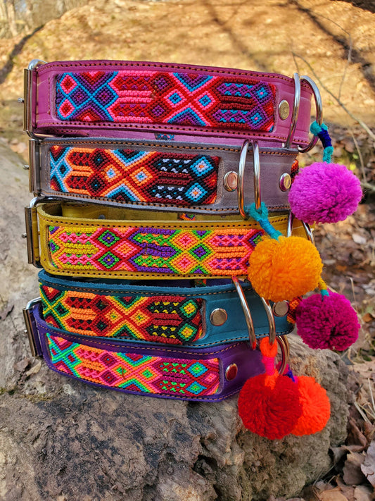 XS Mexican Pet Collar - Colorful Leather Dog Collar, Tribal