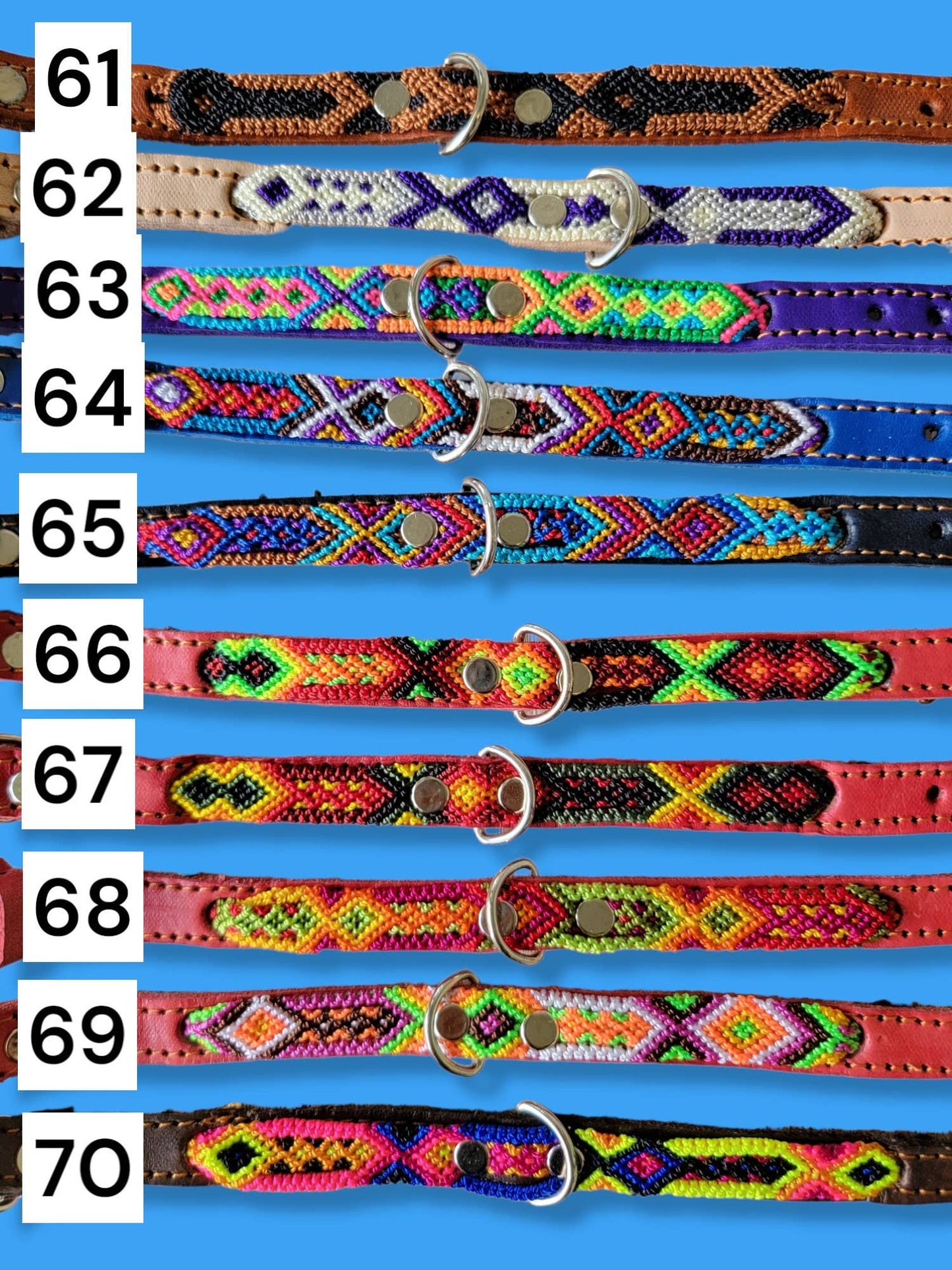 XS Mexican Pet Collar - Colorful Leather Dog Collar, Tribal