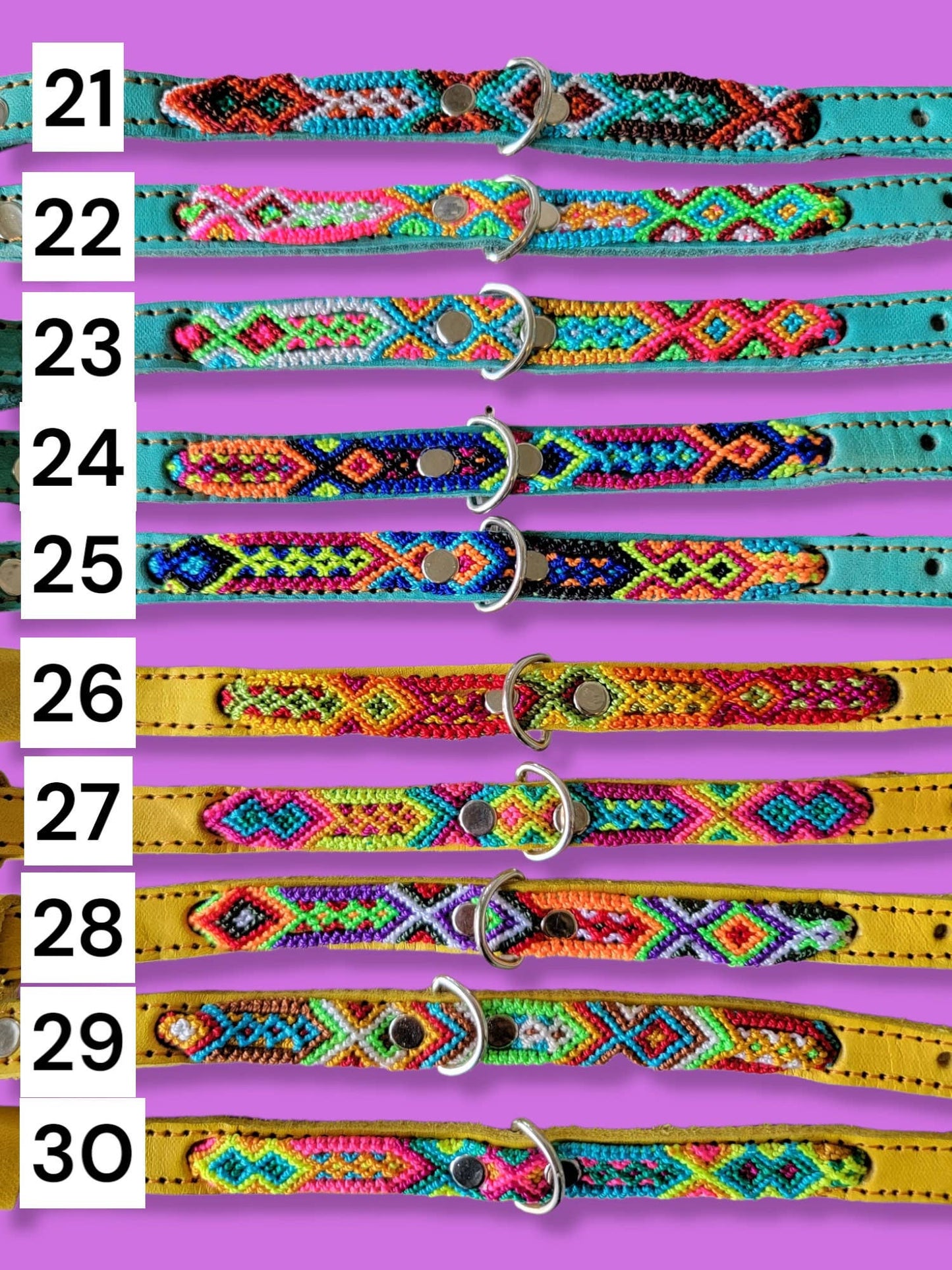 XS Mexican Pet Collar - Colorful Leather Dog Collar, Tribal