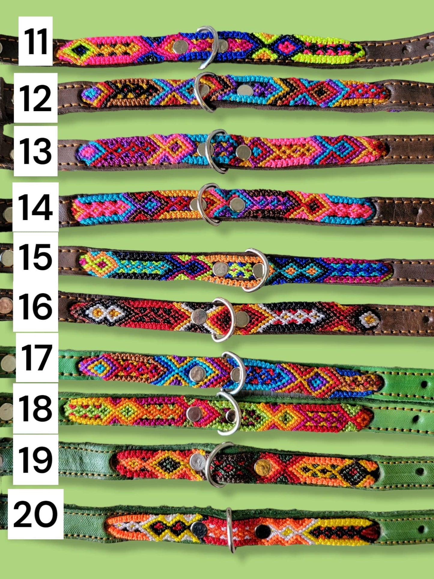 XS Mexican Pet Collar - Colorful Leather Dog Collar, Tribal