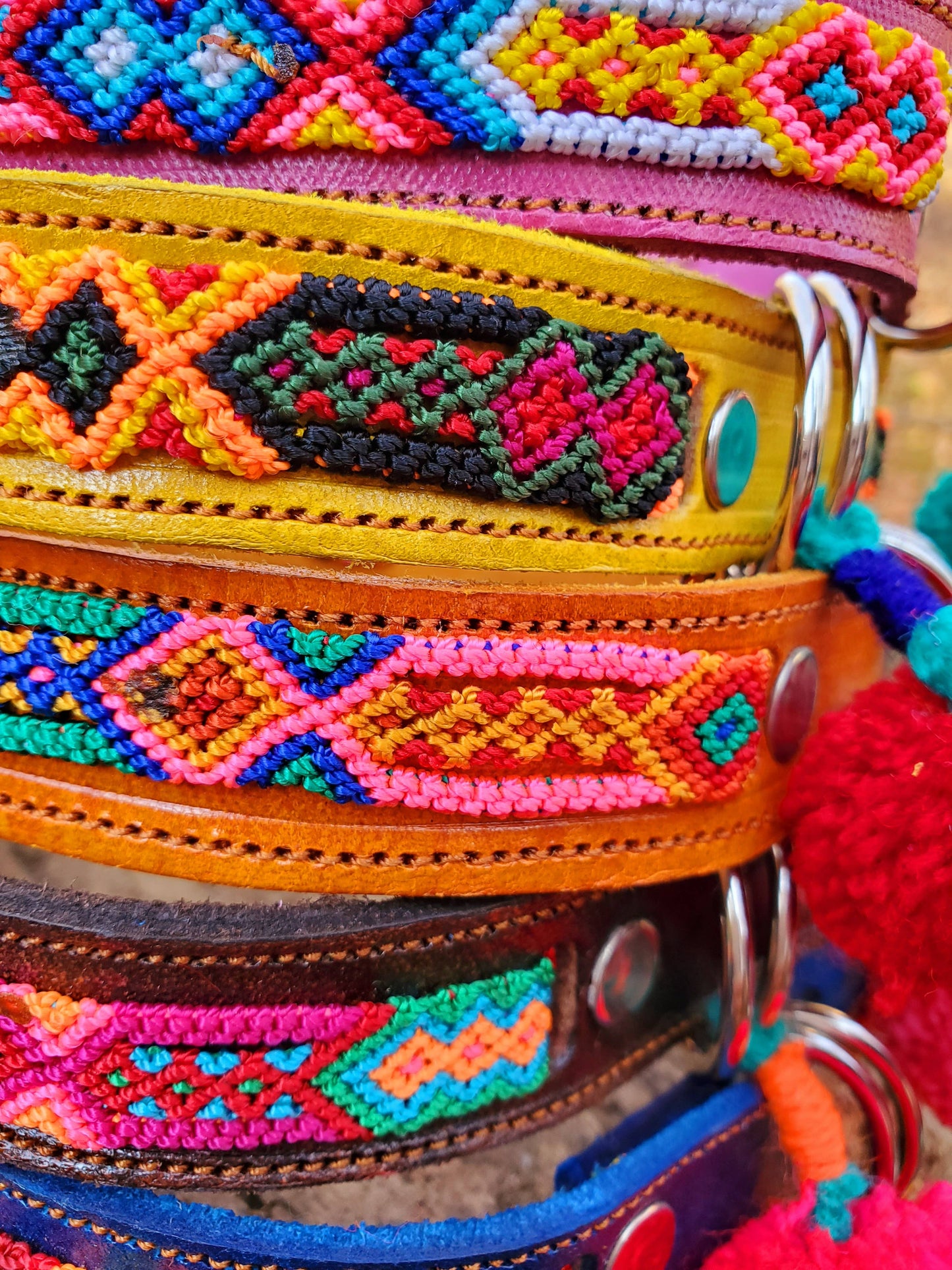 SMALL Mexican Pet Collar - Leather Dog Collar, Boho Collar